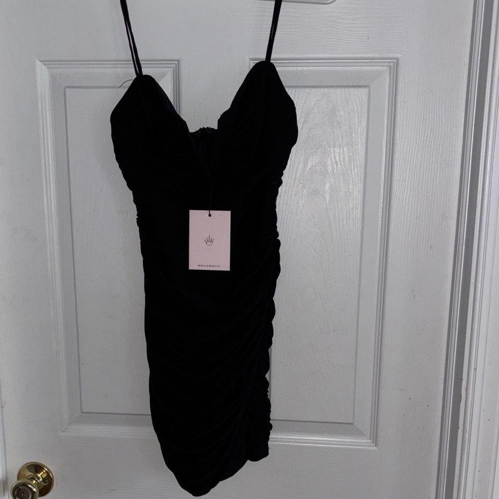Hello Molly Black Ruched Mini Dress